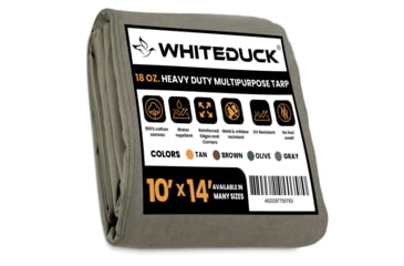 Image of White Duck 18 oz. 100% Cotton Canvas Tarp, Olive, 10ftx14ft, IX-K8JE-H6KN