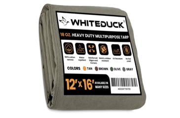 Image of White Duck 18 oz. 100% Cotton Canvas Tarp, Olive, 12x16ft, FBA-WD-0042