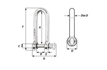 Image of Wichard Marine HR Long D Shackle - 10mm Diameter - 25/64in, 11215