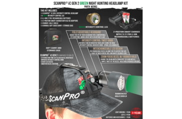 Image of Wicked Hunting Lights ScanPro iC GEN 2 Night Hunting Headlamp Kit, Green, W2062