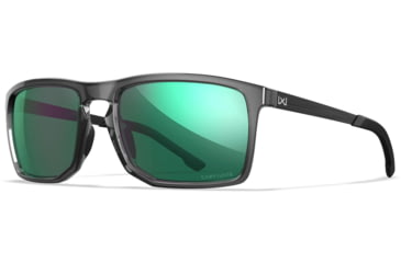 Image of Wiley X Active 6 Axe Captivate Pol Sunglasses, Gloss Crystal Grey, Green Mirror Lens, AC6AXE07