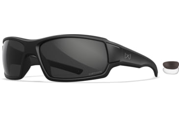 Image of Wiley X Changeable Series Breach 2.5 Sunglasses, Matte Black Frame Gunmetal Logo, Grey Lens, CHBRC02