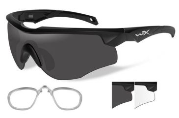 Image of Wiley X Rogue Sunglasses,Matte Black Frame,Smoke Grey and Clear Lens 2801RX