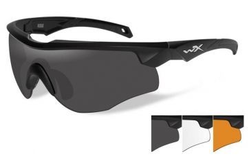 Image of Wiley X Rogue Sunglasses,Matte Black Frame,Smoke Grey,Clear,Light Rust Lenses 2802
