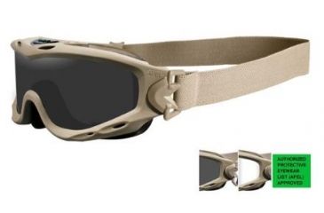 Image of Wiley X Spear Tactical Goggle,APEL Tan Frame,Shield,Smoke Grey,Clear Lens SP30T