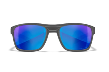 Image of Wiley X WX Kingpin Safety Sunglasses, Matte Graphite Frame, Captivate Pol Blue Mirror Lens, ACKNG19