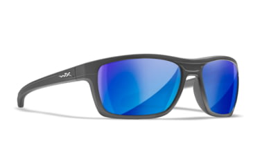 Image of Wiley X WX Kingpin Safety Sunglasses, Matte Graphite Frame, Captivate Pol Blue Mirror Lens, ACKNG19