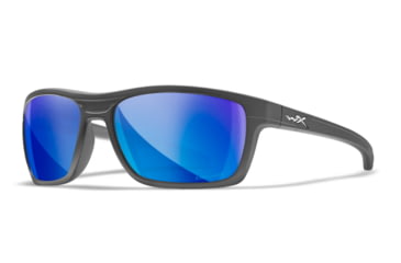 Image of Wiley X WX Kingpin Safety Sunglasses, Matte Graphite Frame, Captivate Pol Blue Mirror Lens, ACKNG19
