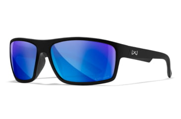 Image of Wiley X WX Peak Sunglasses, Matte Black Frame, Peak XL Captivate Pol Blue Mirror Lens, ACPEA19XL