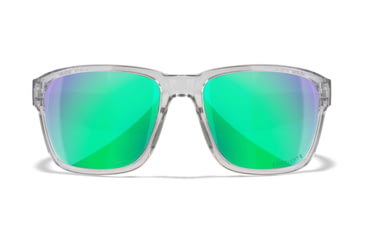 Image of Wiley X WX Trek Sunglasses, Gloss Crystal Light Grey Frame, Captivate Polarized Green Mirror Lens, AC6TRK07