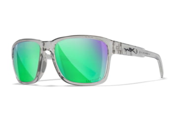 Image of Wiley X WX Trek Sunglasses, Gloss Crystal Light Grey Frame, Captivate Polarized Green Mirror Lens, AC6TRK07