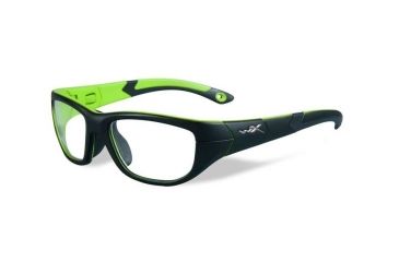 Image of Wiley X WX Victory Single Vision Prescription Sunglasses, Matte Black/Lime Green Frame, YFVIC02SV