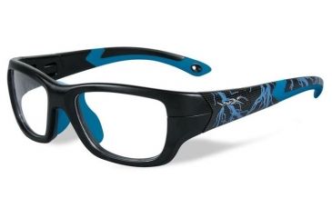 Image of Wiley X Youth Force Flash Sunglasses,Matte Black w/Lightning/Electric Blue,Clear Lens YFFLA04