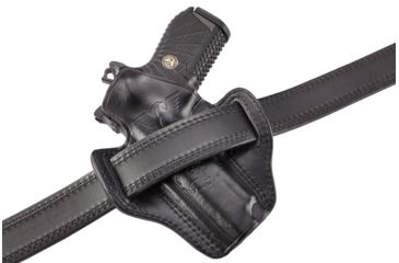 Image of Wilson Combat Defender Holster, EDC X9, right Hand, 1.5in Belt, Black Leather with Shark Trim PLD9BLSR15