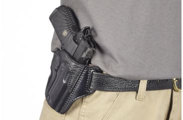 Image of Wilson Combat Defender Holster, EDC X9, right Hand, 1.5in Belt, Black Leather with Shark Trim PLD9BLSR15