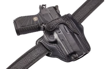 Image of Wilson Combat Defender Holster, EDC X9 with Rail, right Hand, 1.5in Belt, Black Leather with Shark Trim PLD9BLSR15R