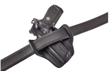 Image of Wilson Combat Defender Holster, EDC X9 with Rail, right Hand, 1.5in Belt, Black Leather with Shark Trim PLD9BLSR15R