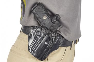 Image of Wilson Combat Defender Holster, EDC X9 with Rail, right Hand, 1.5in Belt, Black Leather with Shark Trim PLD9BLSR15R