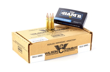 Image of Wilson Combat Hornady V-MAX 300 HAMR 110 Grain Brass Cased Pistol Ammo, 200 Round, A300HMR-110-VMAX-BLK-200RD