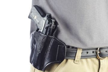 Image of Wilson Combat Lo-Profile II Holster, Beretta 92, 96 Compact, Right Hand, 1.5in Belt, Black Leather with Shark Trim MLP12BLSR15