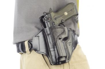 Image of Wilson Combat Lo-Profile II Holster, Beretta 92, 96, Left Hand, 1.5in Belt, Black Leather with Shark Trim MLP4BLSL15