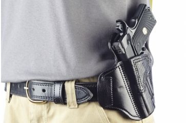 Image of Wilson Combat Lo-Profile II Holster, Compact 1911, Left Hand, 1.5in Belt, Black Leather with Shark Trim MLP2BLSL15