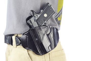 Image of Wilson Combat Lo-Profile II Holster, Compact 1911, Left Hand, 1.5in Belt, Black Leather with Shark Trim MLP2BLSL15