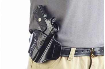 Image of Wilson Combat Lo-Profile II Holster, Compact 1911, Right Hand, 1.5in Belt, Black Leather with Shark Trim MLP2BLSR15