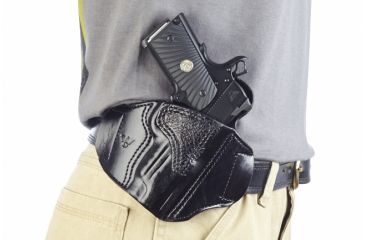 Image of Wilson Combat Lo-Profile II Holster, Compact 1911, Right Hand, 1.5in Belt, Black Leather with Shark Trim MLP2BLSR15