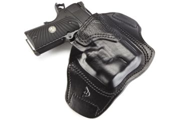 Image of Wilson Combat Lo-Profile II Holster, Compact 1911 with TLR-3 Weapon Light, Right Hand, 1.5in Belt, Black Leather w, Shark Trim, MLP2BLSR15WL