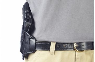 Image of Wilson Combat Lo-Profile II Holster, Compact 1911 with TLR-3 Weapon Light, Right Hand, 1.5in Belt, Black Leather w, Shark Trim MLP2BLSR15WL