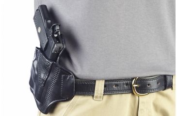 Image of Wilson Combat Lo-Profile II Holster, Compact 1911 with TLR-3 Weapon Light, Right Hand, 1.5in Belt, Black Leather w, Shark Trim MLP2BLSR15WL