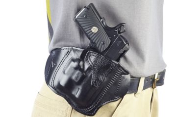 Image of Wilson Combat Lo-Profile II Holster, Compact 1911 with TLR-3 Weapon Light, Right Hand, 1.5in Belt, Black Leather w, Shark Trim MLP2BLSR15WL