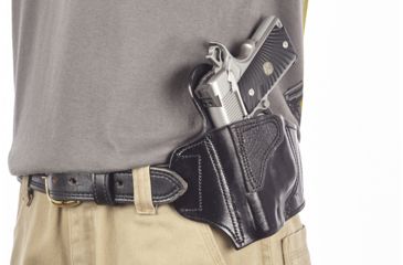 Image of Wilson Combat Lo-Profile II Holster, Compact 1911 with TLR-6 Weapon Light, Lt. Hand, 1.5in Belt, Black Leather w/ Shark Trim MLP2BLSL15WL6