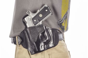 Image of Wilson Combat Lo-Profile II Holster, Compact 1911 with TLR-6 Weapon Light, Lt. Hand, 1.5in Belt, Black Leather w/ Shark Trim MLP2BLSL15WL6