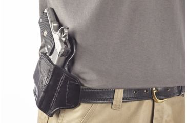 Image of Wilson Combat Lo-Profile II Holster, Compact 1911 with TLR-6 Weapon Light, Rt Hand, 1.5in Belt, Black Leather w/ Shark Trim MLP2BLSR15WL6