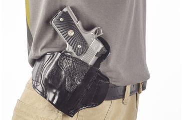 Image of Wilson Combat Lo-Profile II Holster, Compact 1911 with TLR-6 Weapon Light, Rt Hand, 1.5in Belt, Black Leather w/ Shark Trim MLP2BLSR15WL6