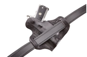 Image of Wilson Combat Lo-Profile II Holster, Compact 1911 with TLR-6 Weapon Light, Rt Hand, 1.5in Belt, Black Leather w/ Shark Trim MLP2BLSR15WL6
