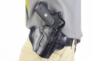 Image of Wilson Combat Lo-Profile II Holster, Full-Size 1911, Right Hand, 1.5in Belt, Black Leather with Shark Trim MLP1BLSR15