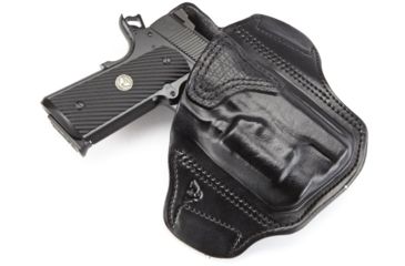 Image of Wilson Combat Lo-Profile II Holster, Full-Size 1911 with TLR-1 Weapon Light, Right Hand, 1.5in Belt, Black Leather w, Shark Trim, MLP1BLSR15WL