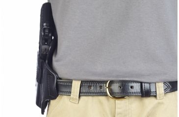 Image of Wilson Combat Lo-Profile II Holster, Full-Size 1911 with TLR-1 Weapon Light, Right Hand, 1.5in Belt, Black Leather w, Shark Trim MLP1BLSR15WL