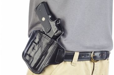 Image of Wilson Combat Lo-Profile II Holster, Full-Size 1911 with TLR-1 Weapon Light, Right Hand, 1.5in Belt, Black Leather w, Shark Trim MLP1BLSR15WL