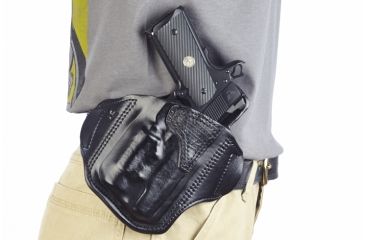 Image of Wilson Combat Lo-Profile II Holster, Full-Size 1911 with TLR-1 Weapon Light, Right Hand, 1.5in Belt, Black Leather w, Shark Trim MLP1BLSR15WL