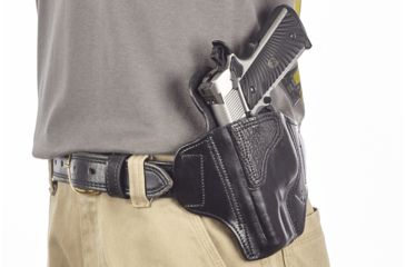 Image of Wilson Combat Lo-Profile II Holster, Full-Size 1911 with TLR-6 Weapon Light, Lt Hand, 1.5in Belt, Blk Leather w/ Shark Trim MLP1BLSL15WL6