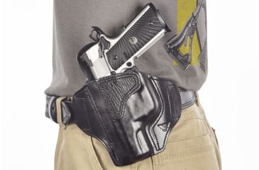 Image of Wilson Combat Lo-Profile II Holster, Full-Size 1911 with TLR-6 Weapon Light, Lt Hand, 1.5in Belt, Blk Leather w/ Shark Trim MLP1BLSL15WL6
