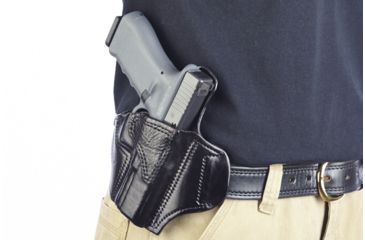 Image of Wilson Combat Lo-Profile II Holster, Glock 17, 22, 31, Right Hand, 1.5in Belt, Black Leather with Shark Trim MLP6BLSR15