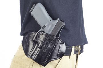 Image of Wilson Combat Lo-Profile II Holster, Glock 17, 22, 31, Right Hand, 1.5in Belt, Black Leather with Shark Trim MLP6BLSR15
