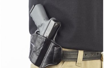 Image of Wilson Combat Lo-Profile II Holster, Glock 19, 23, 32, Right Hand, 1.5in Belt, Black Leather with Shark Trim MLP5BLSR15