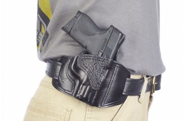 Image of Wilson Combat Lo-Profile II Holster, S and W M and P Compact, Right Hand, 1.5in Belt, Black Leather with Shark Trim MLP14BLSR15