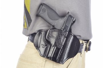 Image of Wilson Combat Lo-Profile II Holster, S and W M and P, Right Hand, 1.5in Belt, Black Leather with Shark Trim MLP13BLSR15